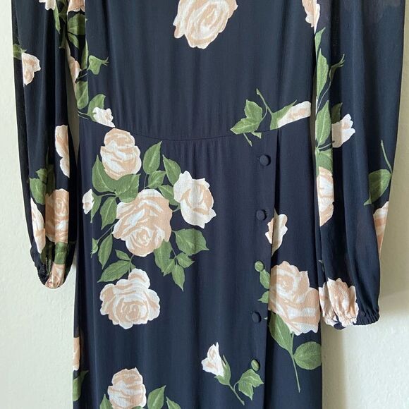 Reformation Gillian Venus Midi  Black Dress Floral Long Sleeve Size 2 - Picture 12 of 12